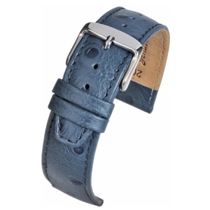 Calf High Grade Ostrich Grain Nubuck Lined Watch Strap Blue 22mm
