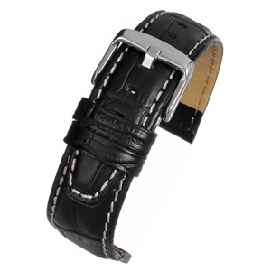 Nubuck Lined High Grade Alligator Grain Watch Strap 22mm. Black