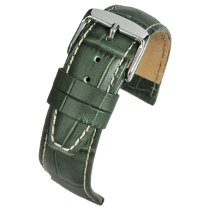 Nubuck Lined High Grade Alligator Grain Watch Strap 18mm. Green
