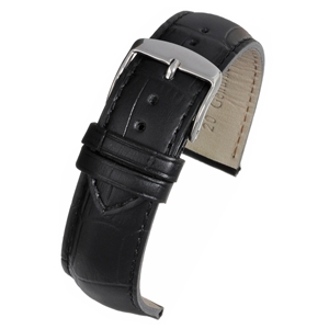 Superior Padded Crocodile Grain With a Stitched Edge  Watch Strap 18mm. Black