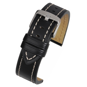 Modern Cut Edge With Contrasting Stitching  Watch Strap 18mm. Black