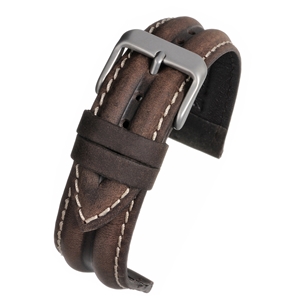 Superior Leather With a Double Ridge Profile Water Resistant Watch Strap 16mm. Brown