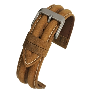 Superior Leather With a Double Ridge Profile Water Resistant Watch Strap 16mm. Tan