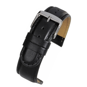Black Padded Calf Watch Strap Classic Stitched 10mm Extra Long