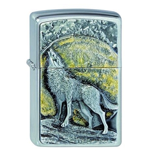 Zippo Lighter Brushed Chrome Wolf Moon Emblem
