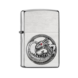 Zippo Lighter, Brushed Chrome, Dragon