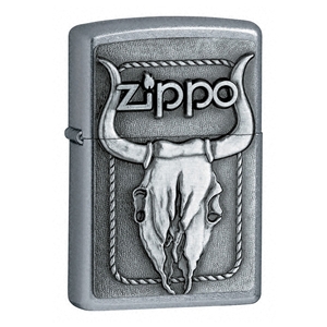 Zippo Street Chrome Lighter Bull Skull Emblem
