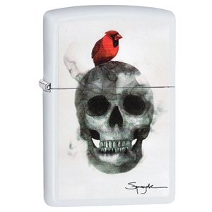 Zippo Bird on Skull, White Matte Lighter