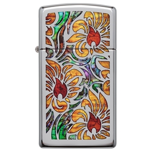 Zippo Lighter High Polish Chrome, Slim, Fusion Floral Design