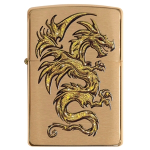 Zippo Lighter Brushed Brass, Dragon Design