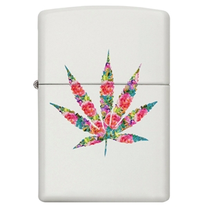 Zippo Lighter White Matte, Floral Weed Design
