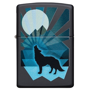 Zippo Lighter Black Matte, Wolf And Moon Design