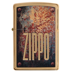 Zippo Lighter Brushed Brass, Rusty Plate Design