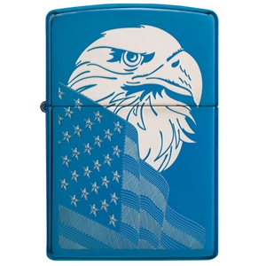 Zippo Lighter High Polish Blue (Sapphire), Eagle And Flag Design