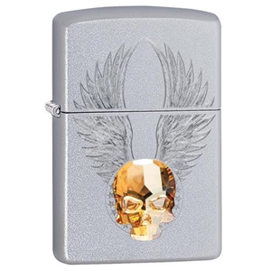 Zippo Lighter Satin Chrome Gold Skull Design