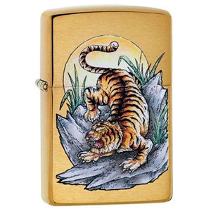 Zippo Lighter Brushed Brass, Tiger