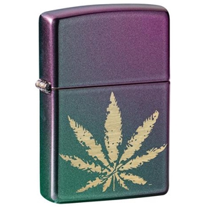 Zippo Lighter Iridescent, Laser Engraved Cannabis Leaf