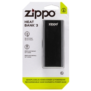 Zippo Heatbank 3 Hour, Rechargable Handwarmer & Power Bank, Black (Blister Pack)
