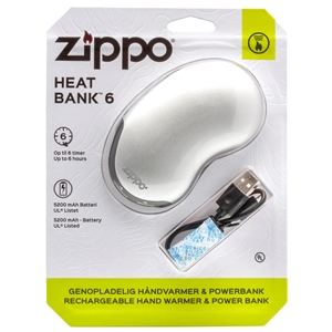 Zippo Heatbank 6 Hour, Rechargable Handwarmer & Power Bank, Silver (Blister Pack)