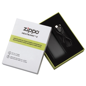 Zippo Heatbank 3 Hour, Rechargable Handwarmer & Power Bank, Black (Gift Box)